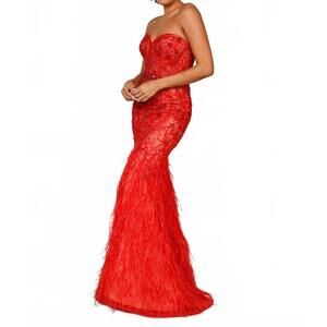 NEW TERANI COUTURE strapless long tulle pageant dress in red